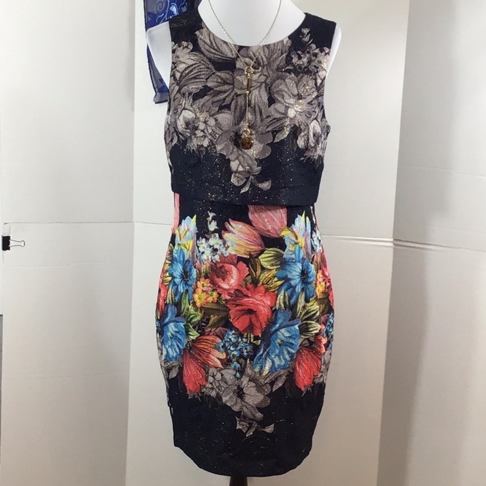Belle Badgley Mischka floral and gold dress 12
